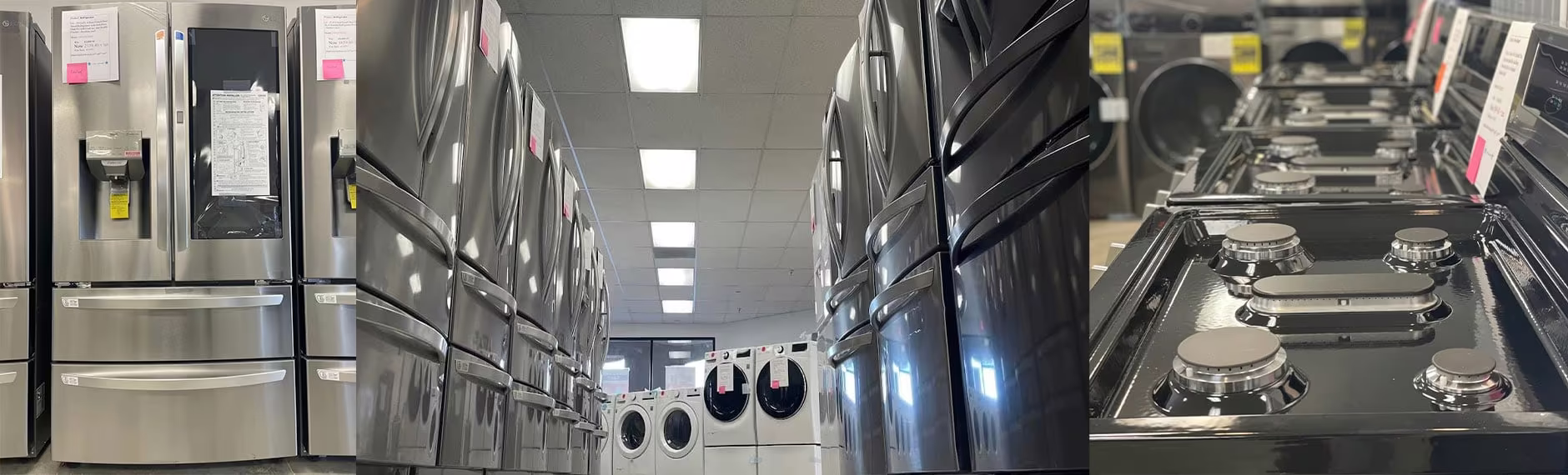 Refrigerators, washers and gas ranges on the Appliances 4 Less Murrieta showroom floor